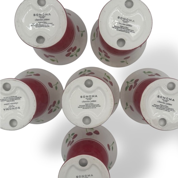 Vintage Sonoma Home Cherries Jubilee Set 6 Red Cherry Pedestal Stem Dessert Cups - Picture 5 of 12